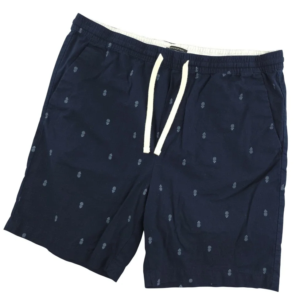 Banana Republic Deck Shorts Mens XL Blue Pineapple Print Cotton Chino 8